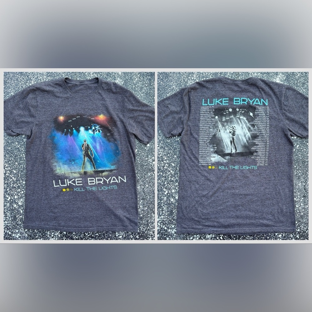 Luke Bryan Kill The Lights Gray Double Sided North American Tour Tee Men's Sz Lg